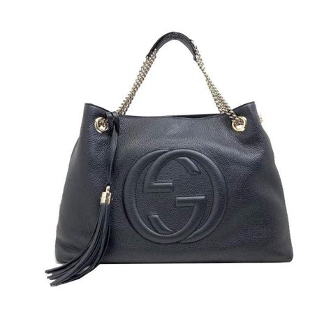 Gucci Women's Black Cellarius GG Logo Leather 